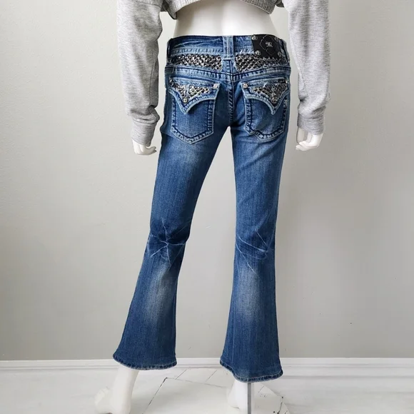 Miss Me Boot / Kick Flare Ankle Jeans With Studs & Contrast Stitching, Size 28 - Picture 16 of 16